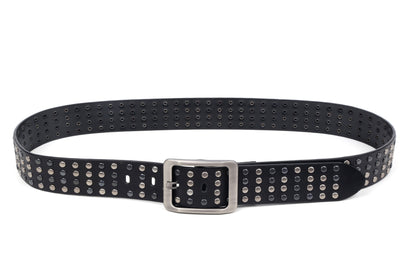 Silver Studded Leather Belt in Black