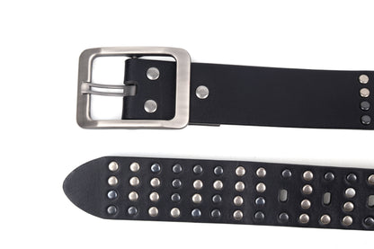 Silver Studded Leather Belt in Black