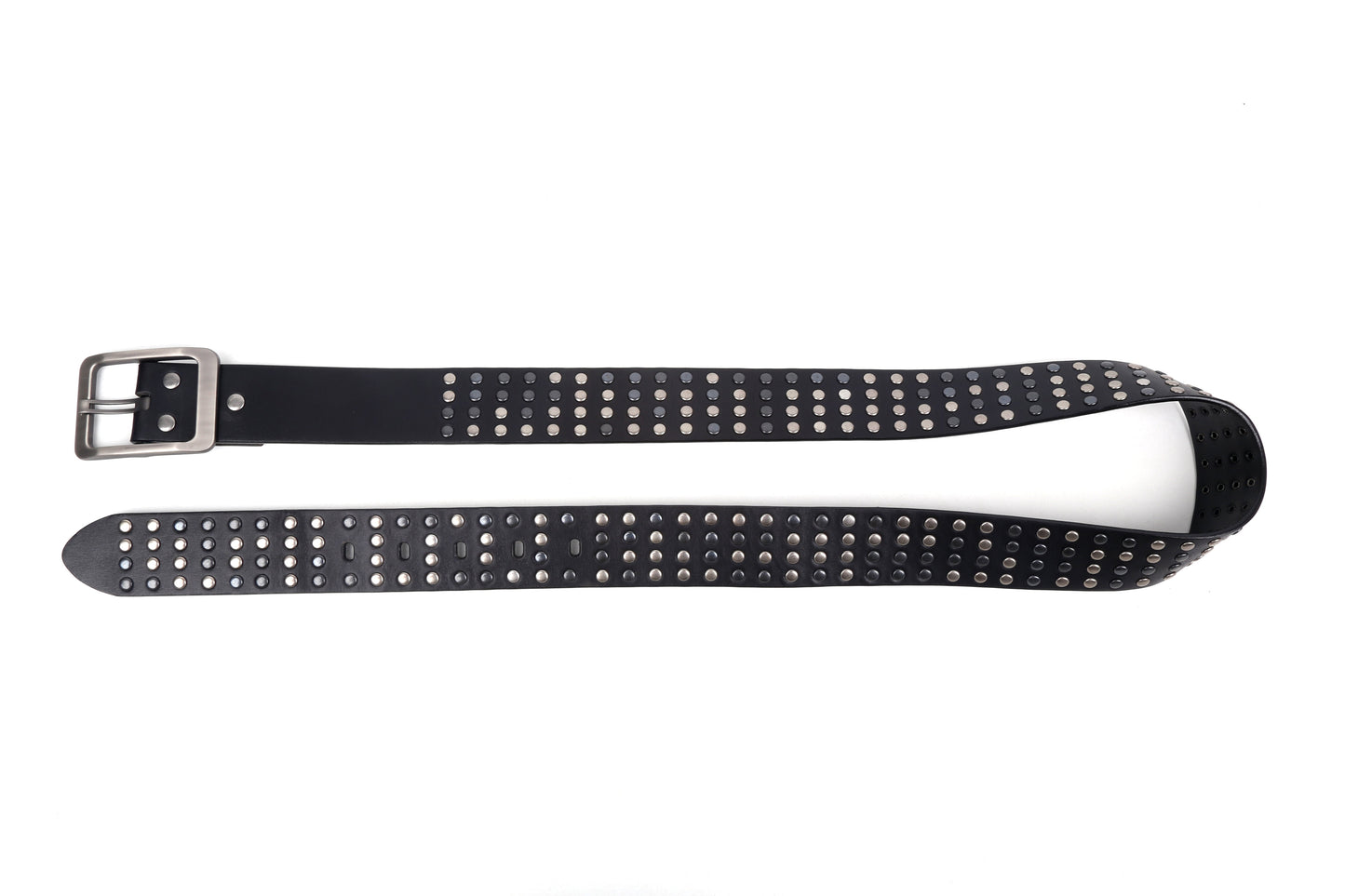 Silver Studded Leather Belt in Black